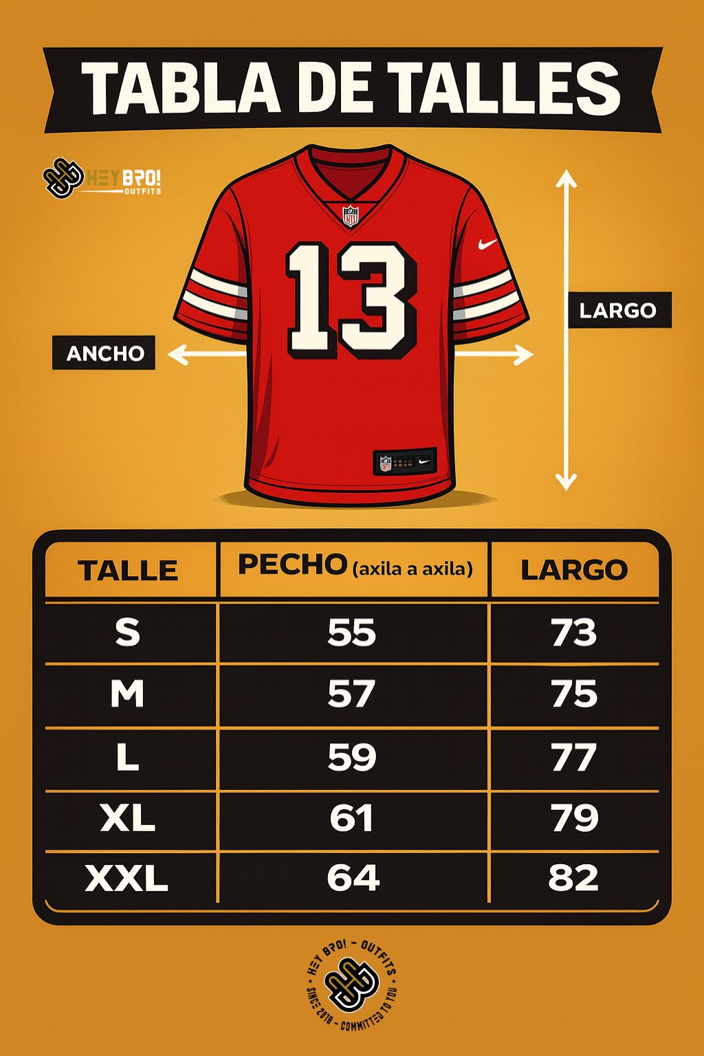 Tabla talles NFL camiseta
